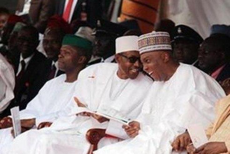 President Muhammadu Buhari shares a laugh with Senate President, Bukola Saraki on October 1, 2015 in Abuja