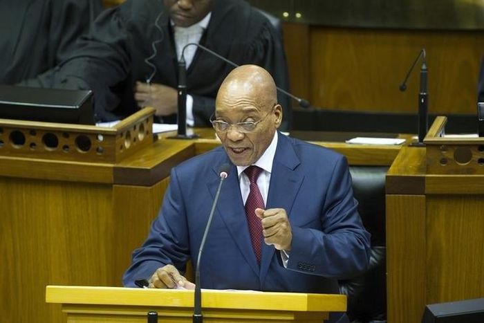 South African President Jacob Zuma speaks during his State of the Nation address at the opening of parliament in Cape Town February 12, 2015. REUTERS/Rodger Bosch/Pool