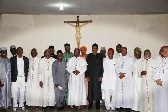 Catholic Bishops on Tuesday, February 10, were paid a visit by All Progressives Congress' Presidential candidate, Muhammadu Buhari and his running mate, Yemi Osinbajo in Abuja