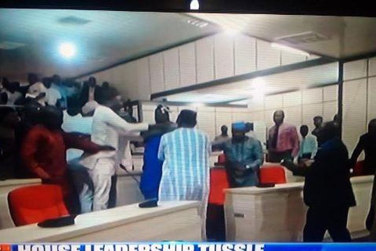 Benue State lawmakers engage in physical combat on June 23, 2015.