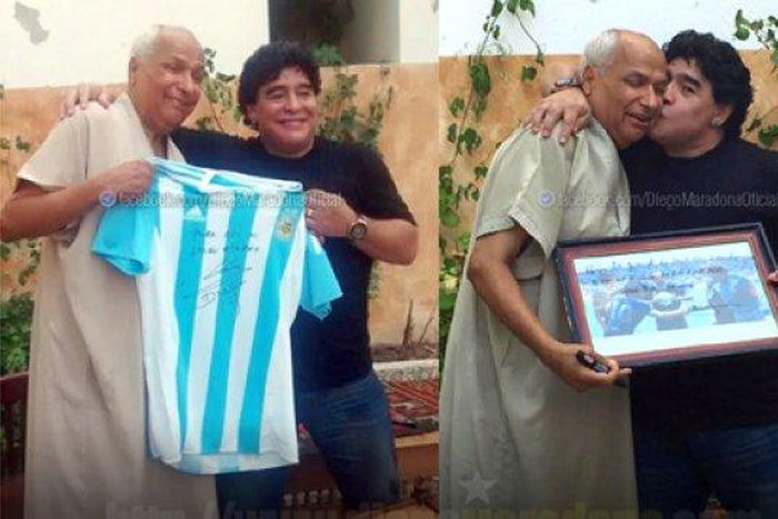Hugged by the hands of God, infamous ref meets Maradona