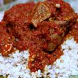 Ofada rice and beef sauce