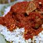 Ofada rice and beef sauce
