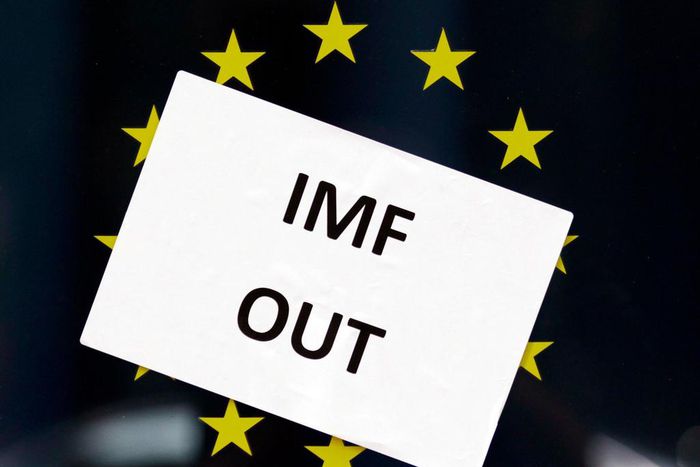 Anti-IMF poster on a window in Dblin.