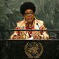 Catherine Samba-Panza, interim President of the Central African Republic, addresses a plenary meeting of the United Nations Sustainable Development Summit 2015 at the United Nations headquarters in Manhattan, New York September 26, 2015. REUTERS/Darren...