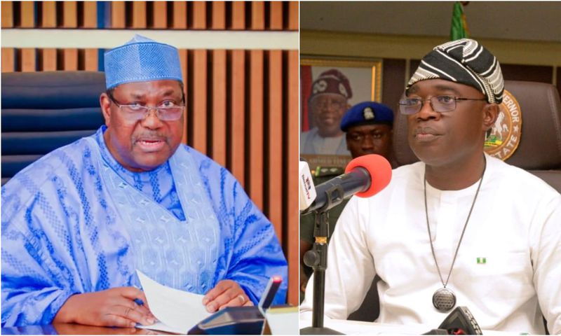L-R: Secretary to the Government of the Federation (SGF), Senator George Akume, CON and Governor Hyacinth Iormem Alia. [Facebook]