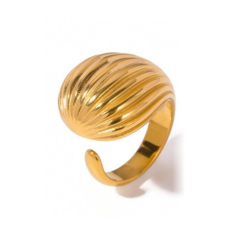 Croissant Chunky Drop Stainless Steel Open Ring – Gold