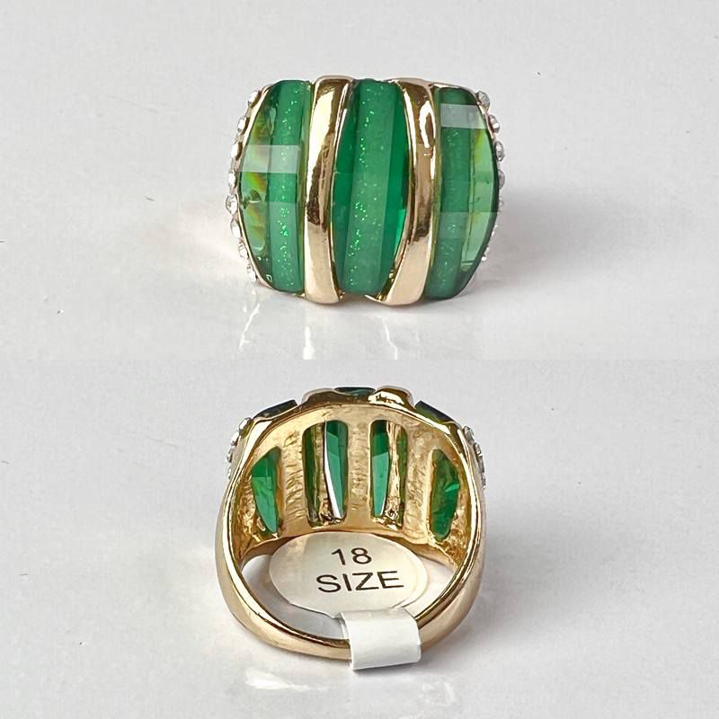 Green Resin & Gold Statement Ring