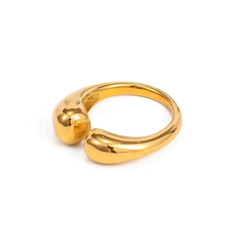 Chunky Stainless Steel Open Ring with Dual Balls – Gold