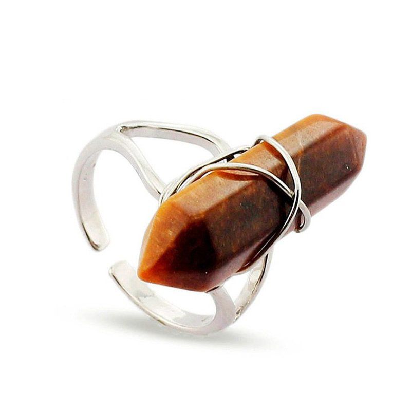Synthetic Crystal Stone Hexagonal Wire Ring – Brown