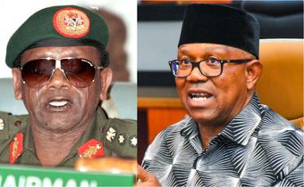 L-R: Late Nigerian President General Sani Abacha and Mr Peter Obi. [Facebook/Getty Images]