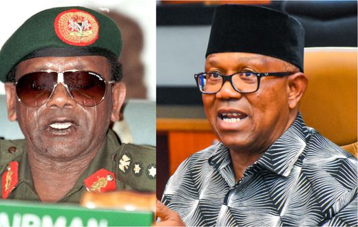 L-R: Late Nigerian President General Sani Abacha and Mr Peter Obi. [Facebook/Getty Images]
