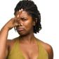 African woman covering her nose.