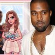 The picture of Kanye, North and Kim Kardashian West characters in the Kim Kardashian Game and a real picture of Kanye West