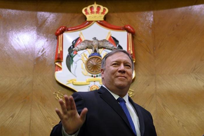 US Secretary of State Mike Pompeo addresses a news conference in Amman on a whistlestop Middle East tour in which he has urged allies to confront the "significant threats" posed by Iran and jihadists despite the shock US decision to pull out of Syria