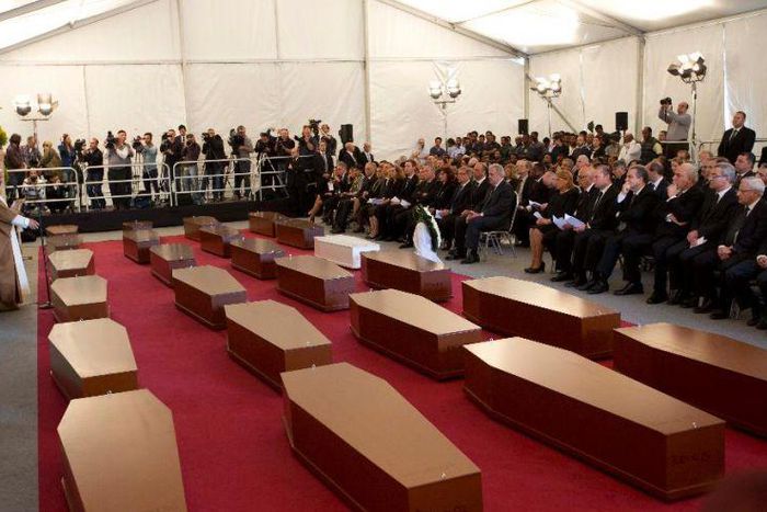 A view of the tent where a funeral service for 24 migrants drowned