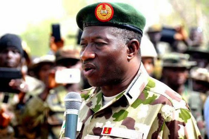 President Goodluck Jonathan wears camouflage on visit to Baga, Mubi on February 26, 2015.