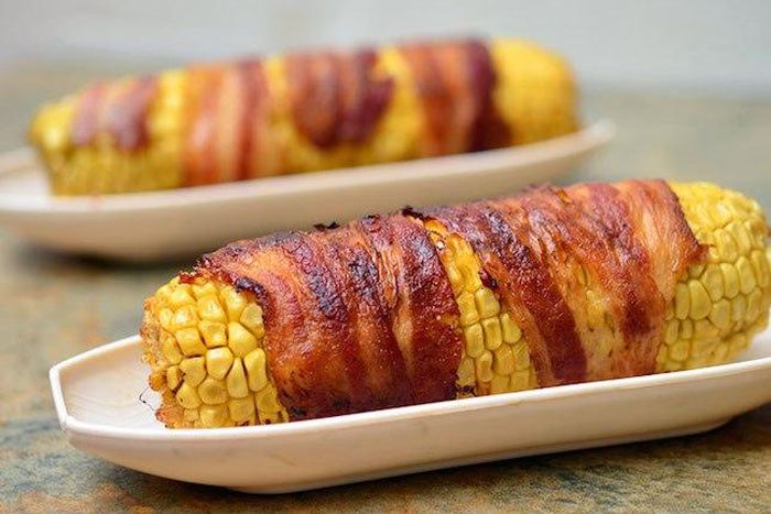 Corn with bacon wrapped round it.