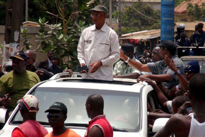 Guinea opposition leader Cellou Dalein Diallo attends a rally in Conakry April 20, 2015. The rally was called by the opposition parties to pressure authorities to hold local elections before a planned presidential vote, as laid out in a 2013 agreement ...
