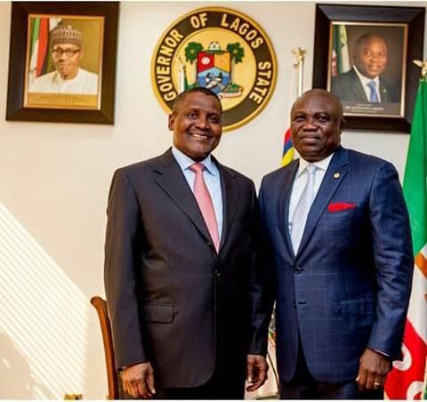 Billionaire, Aliko Dangote and Lagos State Governor, Akinwunmi Ambode