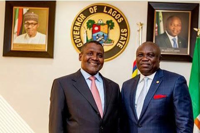 Billionaire, Aliko Dangote and Lagos State Governor, Akinwunmi Ambode