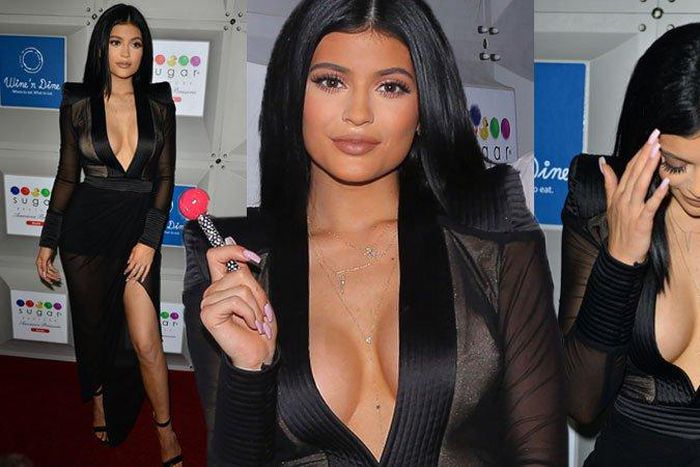 Kylie Jenner appears with larger boobs for Sugar Factoru launch in Miami