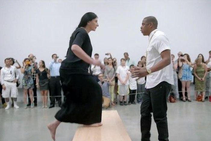 Marina Abramovic and Jay Z on the set of Piccaso Baby