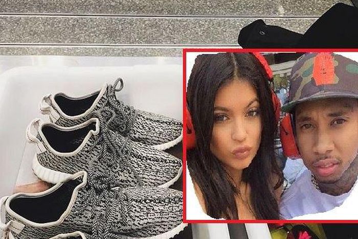 Kylie Jenner and Tyga sport matching Yeezky Boost footwear at LA Airport