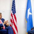 U.S. Secretary of State John Kerry meets with Somalia's President Hassan Sheik Mohamud, right, at the airport in Mogadishu, Somalia, Tuesday, May 5, 2015.    REUTERS/Andrew Harnik/Pool