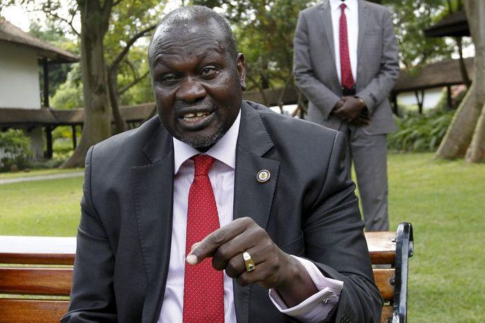 South Sudan's rebel leader Riek Machar speaks during an interview with Reuters in Kenya's capital Nairobi July 8, 2015.    REUTERS/Thomas Mukoya
