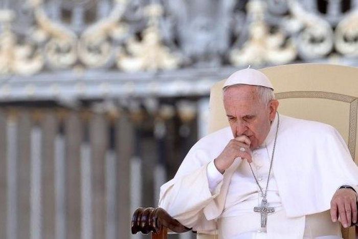 Pope Francis gestures as he attends the weekly general audience in St Peter’s square at the Vatican on Wednesday