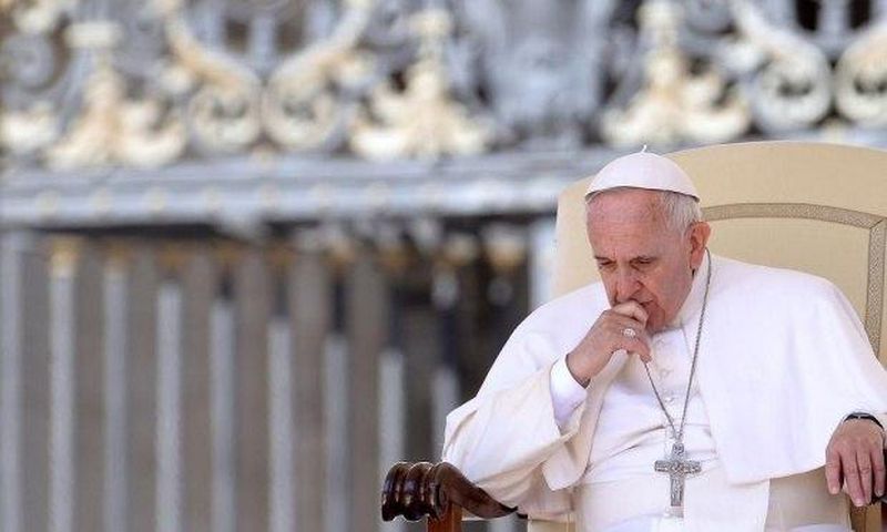 Pope Francis gestures as he attends the weekly general audience in St Peter’s square at the Vatican on Wednesday