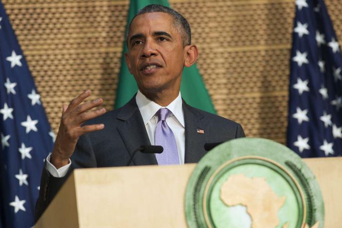 Obama speaks at the African Union headquarters in Addis Ababa on Tuesday, July 28.