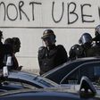 Riot policemen in Paris after the cab drivers riot