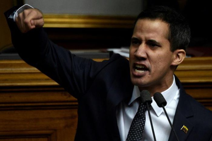 The new president of Venezuela's National Assembly Juan Guaido declares Nicolas Maduro's presidency illegitimate in opening a new session of the opposition-controlled legislature