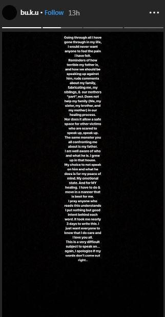 Buku Abi slams her dad in new Instagram post [Instagram/Bu.k.u]