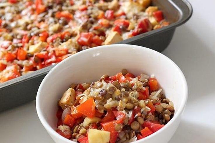 Red pepper and lentil bake