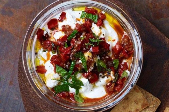Red pepper harissa with feta