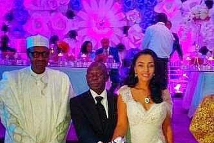 President-elect, Muhammadu Buhari with Governor Adams Oshiomhole and his bride, Lara Fortes on May 15, 2015, in Edo State