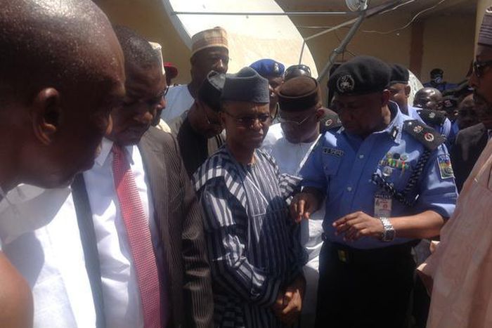 Kaduna State Governor, Nasir El-Rufai visits scene of Zaria explosion on July 6, 2015