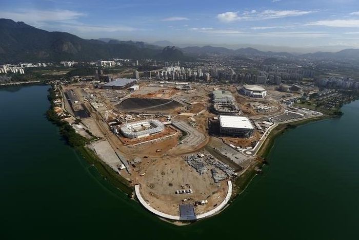 An aerial view of the Rio 2016 Olympic Park construction site in Rio de Janeiro February 26, 2015. REUTERS/Ricardo Moraes )
