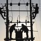 Labourers work on an electricity pylon in Huangni village of Chuzhou, Anhui province March 17, 2014. REUTERS/China Daily
