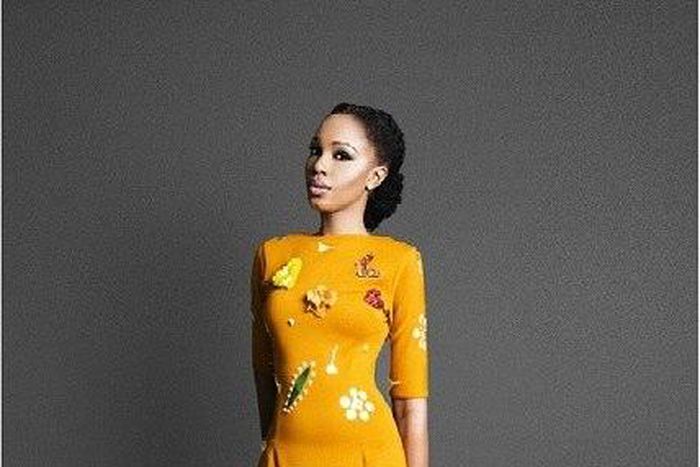 Model for Elvira Jude in a piece from the Spring/Summer 2015 collection