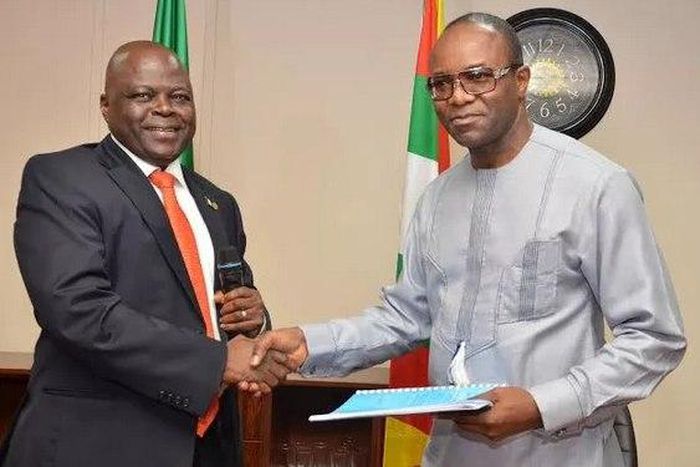 Outgoing GMD of the NNPC, Joseph Dawha hands over to Emmanuel Ibe Kachikwu.