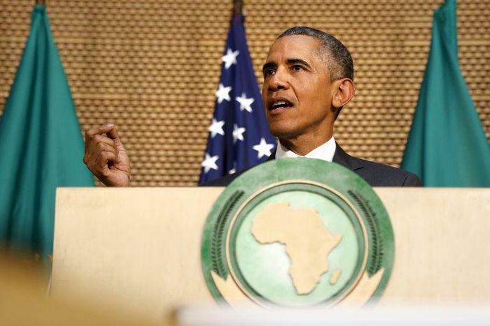 U.S. President Barack Obama delivers remarks at the African Union in Addis Ababa, Ethiopia July 28, 2015. REUTERS/Jonathan Ernst