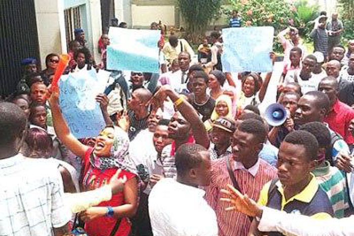 LASU students protesting the prolong closure of the school.