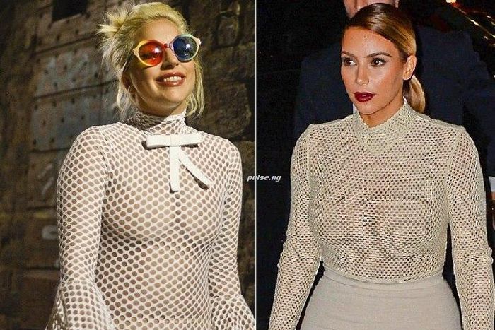 Lady Gaga and Kim Kardashian rock similar see through outfits