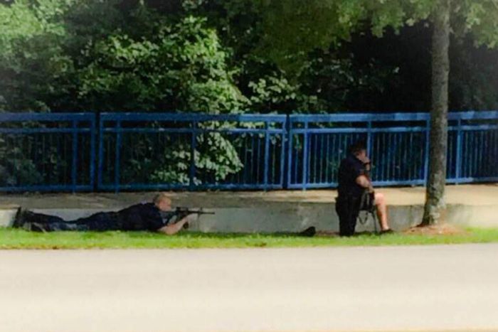 Police respond to a shooting at the Army Recruiting Center on Lee Highway in Chattanooga, Tennessee.