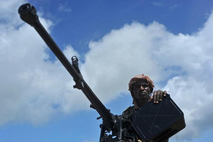 A Somali soldier holds a machine gun at a military base in this 2018 file photo