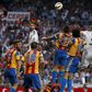 Real Madrid's Pepe heads the ball to score a goal against Valencia during their Spanish first division soccer match at Santiago Bernabeu stadium in Madrid, Spain, May 9, 2015.  REUTERS/Paul Hanna